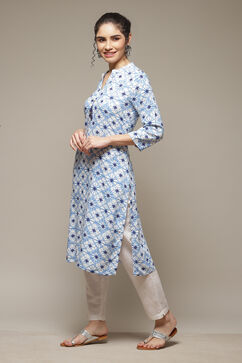 Blue LIVA Straight Kurta image number 3